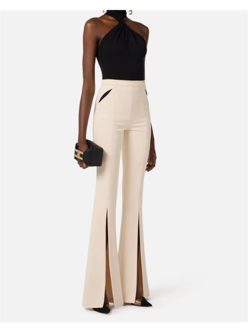 TROUSERS WITH CUT-OUTS AND SLITS ELISABETTA FRANCHI | PA15961E2E84 burro/nero